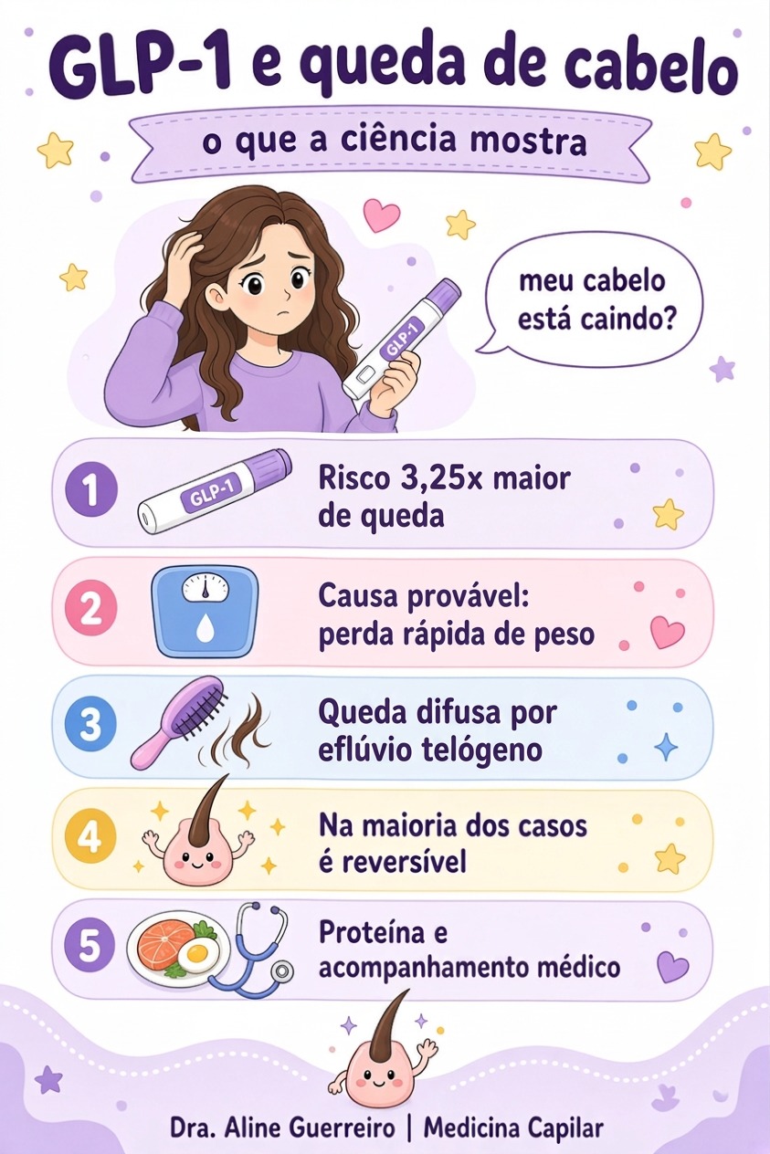Infográfico: GLP-1 e queda de cabelo, o que a ciência mostra